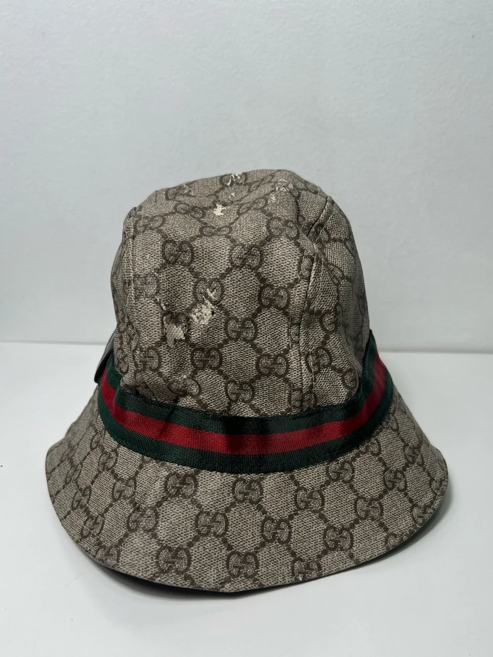 Gucci GG Supreme Monogram Logo Canvas Web Stripe Bucket Hat